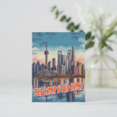 Shanghai Skyline Poster: Vibranly Cityscape Postkarte (Stehend Vorderseite)