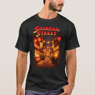 Shanghai-Straßen-Nachtleben Retro-Reise-T-Shirt T-Shirt