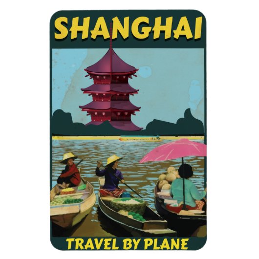 Shanghai Vintage Reiseplakat Magnet (Vertikal)