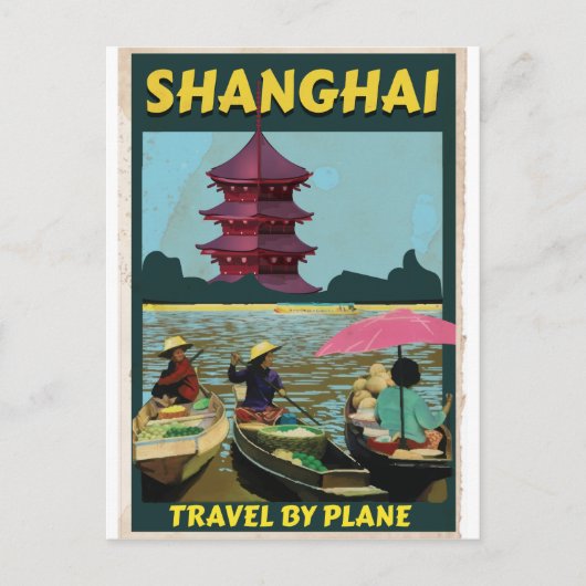 Shanghai Vintage Reiseplakat Postkarte (Vorderseite)