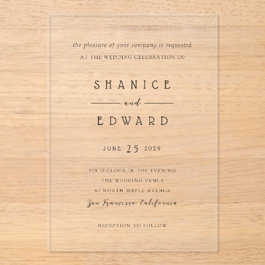 Shanice Modern Wedding Acryleinladungen (Vorderseite)