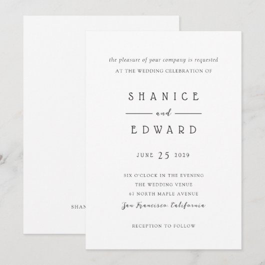Shanice Modern Wedding Einladung (Vorne/Hinten)