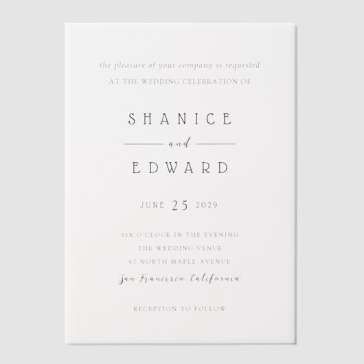 Shanice Modern Wedding Pergament Einladungen (Vorderseite)