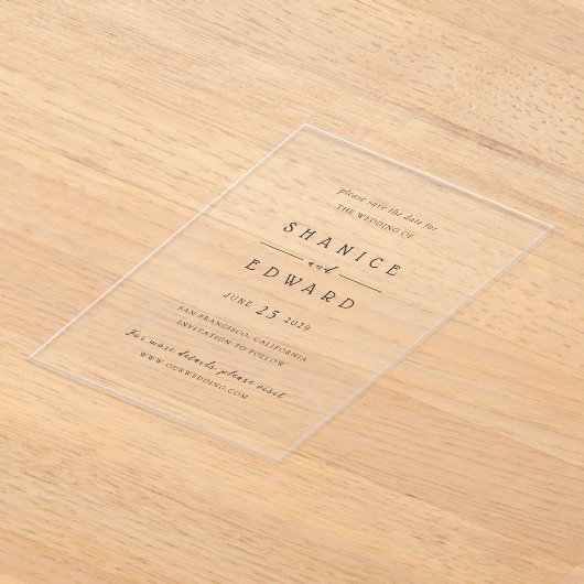Shanice Modern Wedding rettet das Datum Acryleinladungen (Ablage )