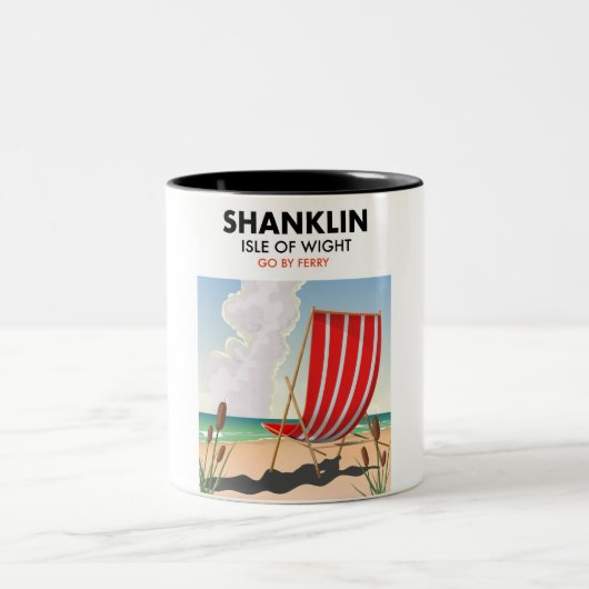 Shanklin Beach Insel mit einem leichten Reiseplaka Zweifarbige Tasse (Mittel)