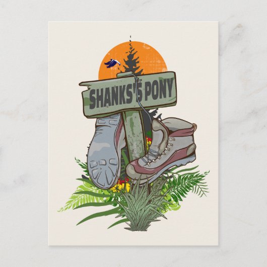 Shanks pony alte Wanderstiefel Postkarte (Vorderseite)