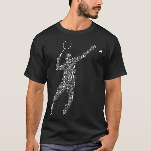 Shape Collage Silhouette Badminton Player Shirt Ba (Vorderseite)