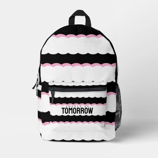 “Shapes of Tomorrow” Black, White & Pink Wavy  Bedruckter Rucksack (Vorderseite)