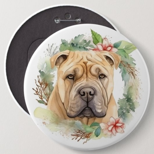 Shar Pei Christmas Wreath Festivals Button (Vorne & Hinten)