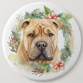 Shar Pei Christmas Wreath Festivals Button (Vorderseite)