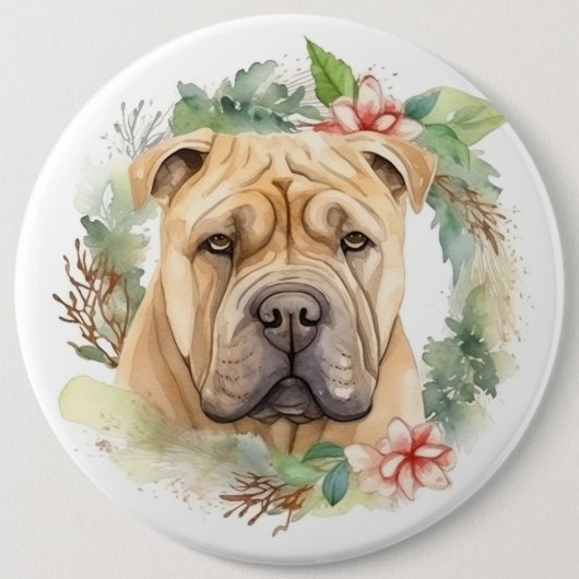 Shar Pei Christmas Wreath Festivals Button (Vorderseite)