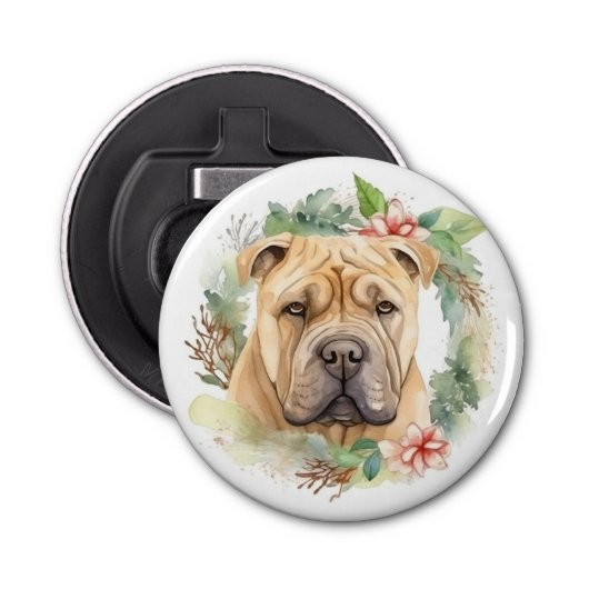 Shar Pei Christmas Wreath Festivals Flaschenöffner (Vorderseite)
