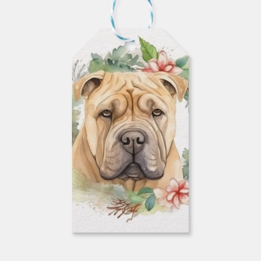 Shar Pei Christmas Wreath Festivals Geschenkanhänger (Rückseite)