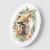 Shar Pei Christmas Wreath Festivals Große Wanduhr (Winkel)