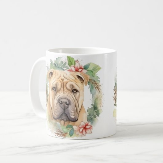 Shar Pei Christmas Wreath Festivals Kaffeetasse (Vorderseite Links)