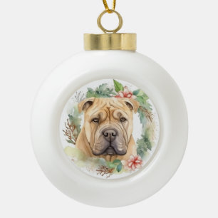 Shar Pei Christmas Wreath Festivals Keramik Kugel-Ornament