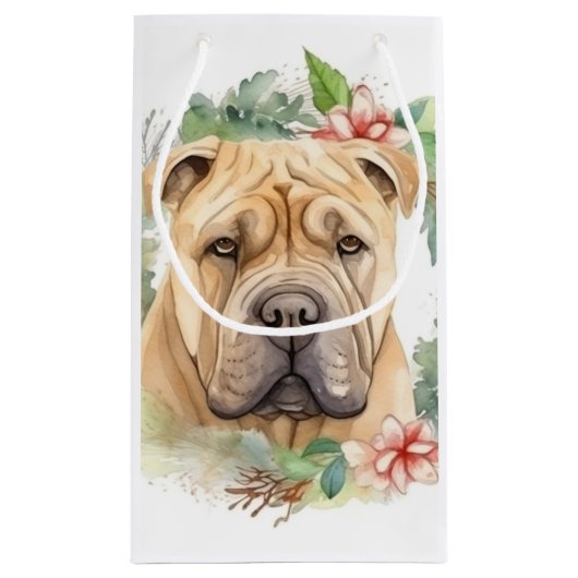 Shar Pei Christmas Wreath Festivals Kleine Geschenktüte (Rückseite)