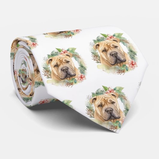 Shar Pei Christmas Wreath Festivals Krawatte (Gerollt)