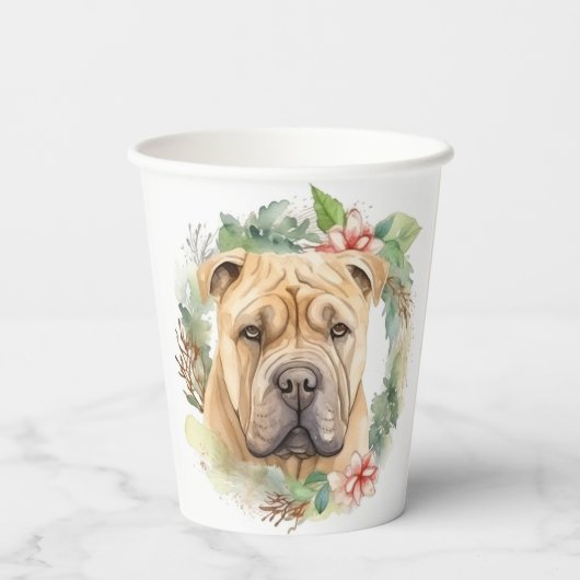 Shar Pei Christmas Wreath Festivals Pappbecher (Rückseite)
