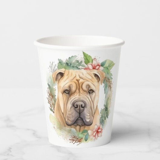Shar Pei Christmas Wreath Festivals Pappbecher (Vorderseite)