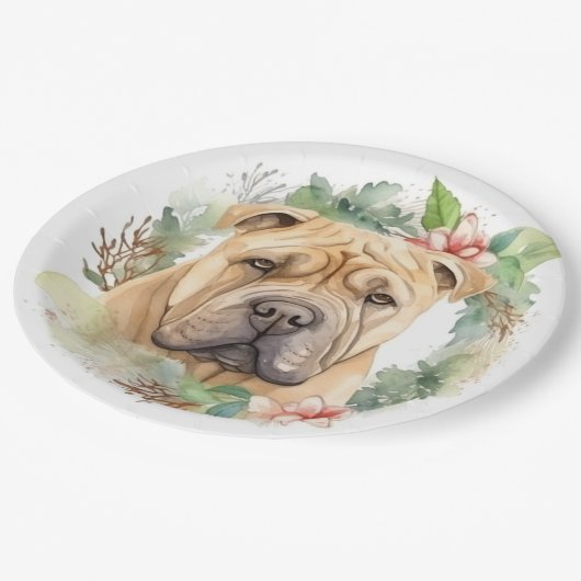 Shar Pei Christmas Wreath Festivals Pappteller (Schrägansicht)