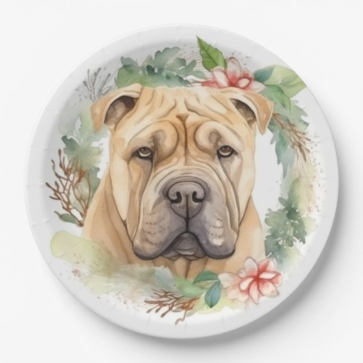 Shar Pei Christmas Wreath Festivals Pappteller (Vorderseite)