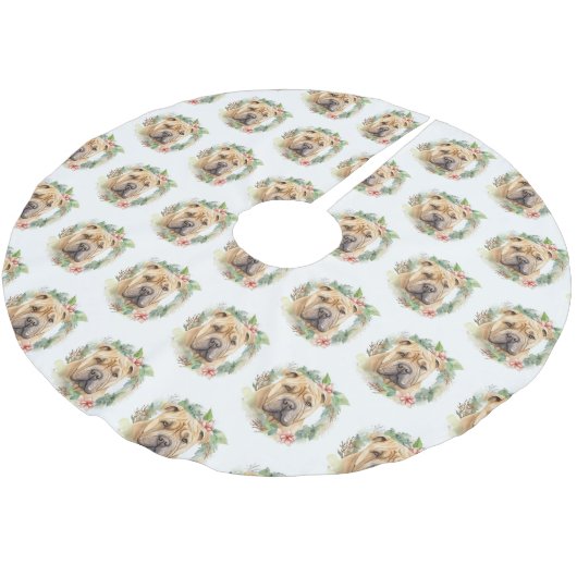 Shar Pei Christmas Wreath Festivals Polyester Weihnachtsbaumdecke (Schrägansicht)