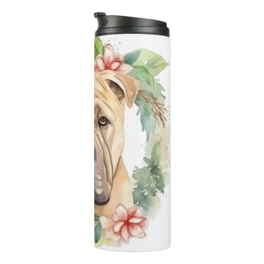Shar Pei Christmas Wreath Festivals Thermosbecher (Nach rechts gedreht)