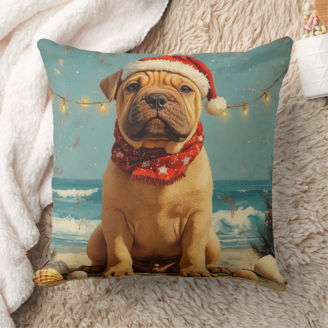 Shar Pei Dog Christmas Vintag Beach Kissen (Decke)