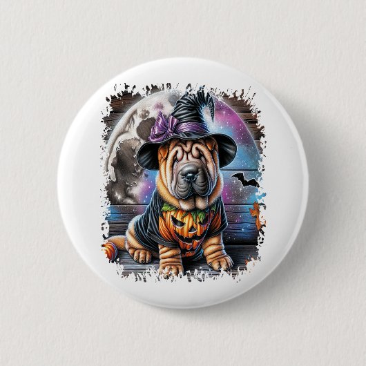 Shar Pei Dog Halloween Square Button (Vorderseite)