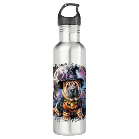 Shar Pei Dog Halloween Square Edelstahlflasche (Vorderseite)
