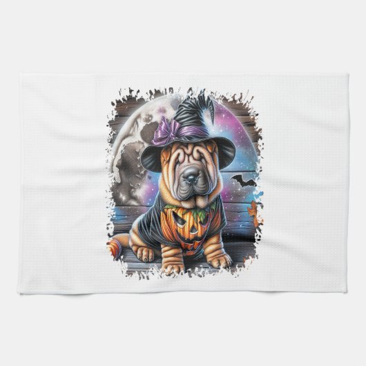 Shar Pei Dog Halloween Square Geschirrtuch (Horizontal)