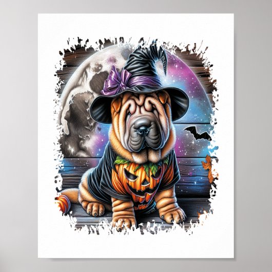 Shar Pei Dog Halloween Square Poster (Vorne)