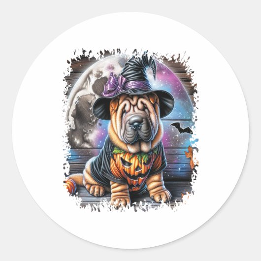 Shar Pei Dog Halloween Square Runder Aufkleber (Vorderseite)