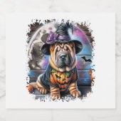 Shar Pei Dog Halloween Square Schaumweinetikett (Einzelnes Label)