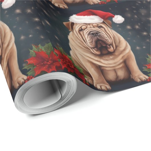 Shar Pei Dog in Schnee Weihnachten Geschenkpapier (Rolleneckpunkt)