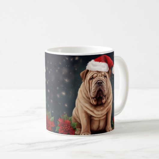 Shar Pei Dog in Schnee Weihnachten Kaffeetasse (VorderseiteRechts)