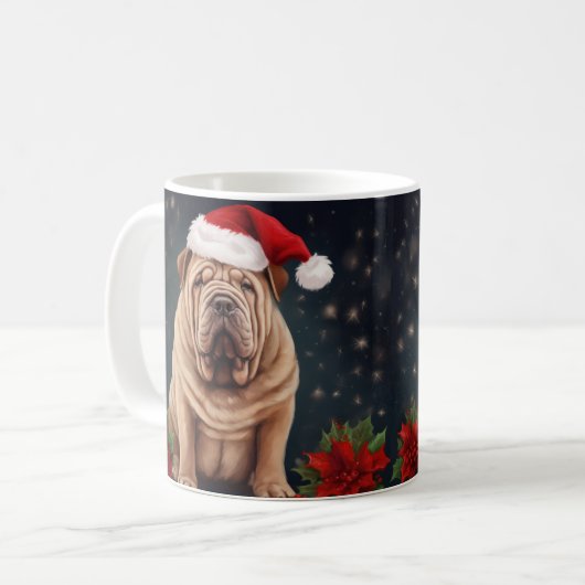Shar Pei Dog in Schnee Weihnachten Kaffeetasse (Vorderseite Links)