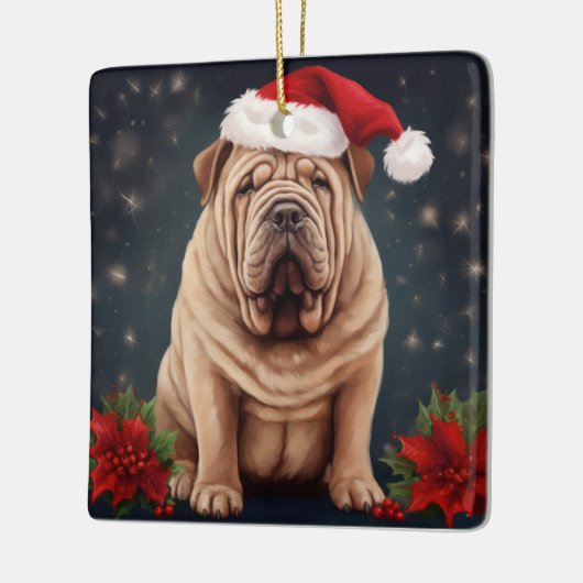 Shar Pei Dog in Schnee Weihnachten Keramikornament (Links)