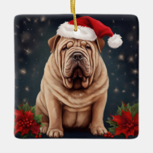 Shar Pei Dog in Schnee Weihnachten Keramikornament