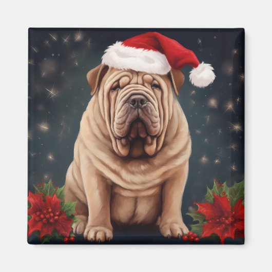Shar Pei Dog in Schnee Weihnachten Magnet (Vorne)