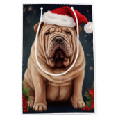 Shar Pei Dog in Schnee Weihnachten Mittlere Geschenktüte (Vorderseite)