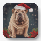 Shar Pei Dog in Schnee Weihnachten Pappteller (Vorderseite)