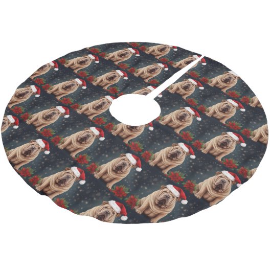 Shar Pei Dog in Schnee Weihnachten Polyester Weihnachtsbaumdecke (Schrägansicht)