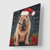 Shar Pei Dog in Schnee Weihnachten Quadratische Wanduhr (Winkel)