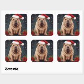 Shar Pei Dog in Schnee Weihnachten Quadratischer Aufkleber (Blatt)
