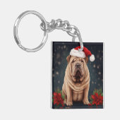 Shar Pei Dog in Schnee Weihnachten Schlüsselanhänger (Vorderseite links)