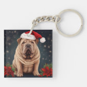 Shar Pei Dog in Schnee Weihnachten Schlüsselanhänger (Rückseite)