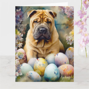 Shar Pei Dog mit Ostereier Urlaub Karte