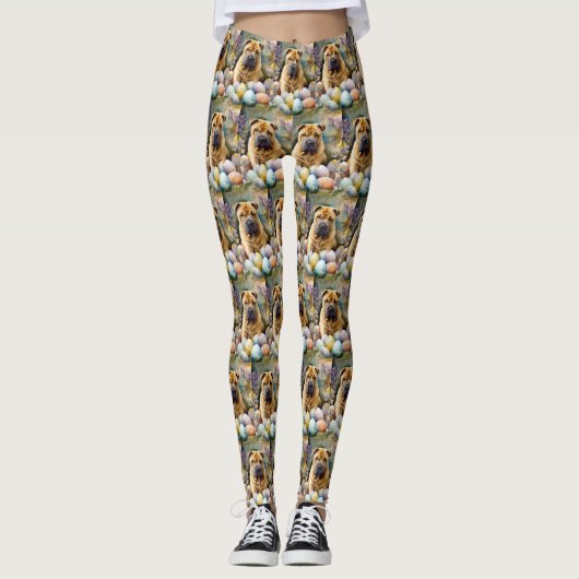 Shar Pei Dog mit Ostereier Urlaub Leggings (Vorderseite)